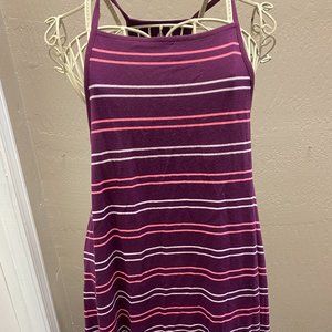Purple with pink and grey stripes dress